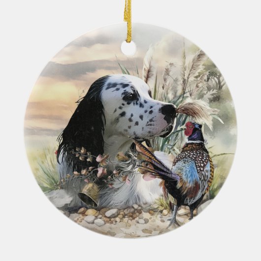 Schöner englischer Setter mit Pheasant , Kunst Keramik Ornament (Hinten)