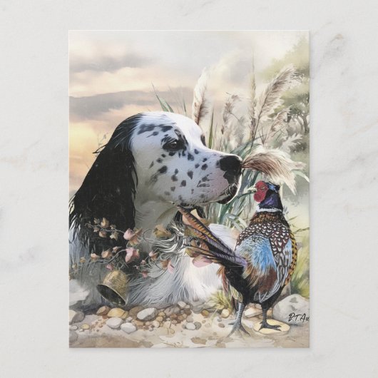 Schöner englischer Setter mit Pheasant , Kunst Postkarte (Vorderseite)