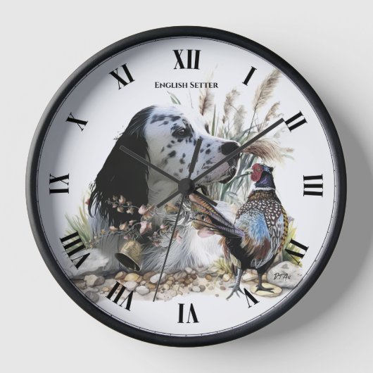 Schöner englischer Setter mit Pheasant , Kunst Uhr (Vorderseite)