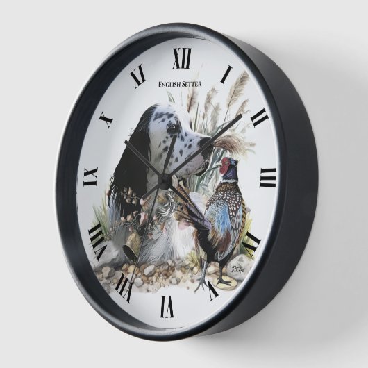 Schöner englischer Setter mit Pheasant , Kunst Uhr (Winkel)