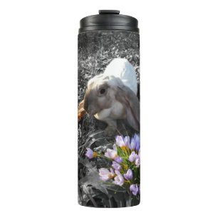 Schöner English Lop mit Blumen Thermosbecher