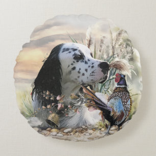 Schöner English Setter mit Fasan, Kunst Rundes Kissen