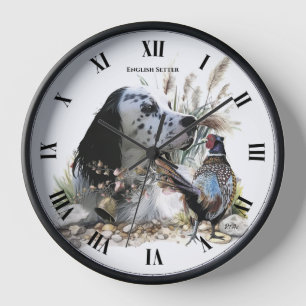 Schöner English Setter mit Fasan, Kunst  Uhr