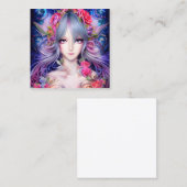 Schöner Erntedank Anime Lady in 3D Quadratische Visitenkarte (Vorne/Hinten)