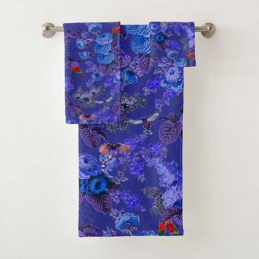 Schöner exotischer Vogel, blauer Hintergrund Badhandtuch Set (Insitu)