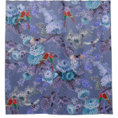 Schöner exotischer Vogel, blauer Hintergrund Duschvorhang (Vorderseite)