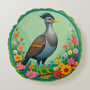 Schöner exotischer Vogel, der zwischen farbenfrohe Rundes Kissen