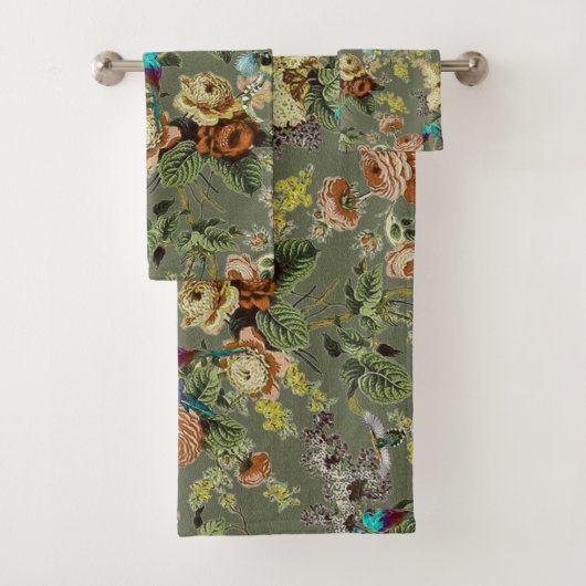 Schöner exotischer Vogel, Sumpf Grüner Hintergrund Badhandtuch Set (Insitu)