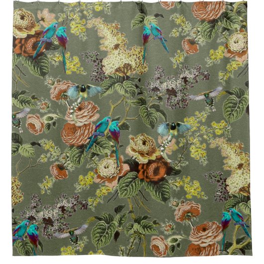 Schöner exotischer Vogel, Sumpf Grüner Hintergrund Duschvorhang (Vorderseite)