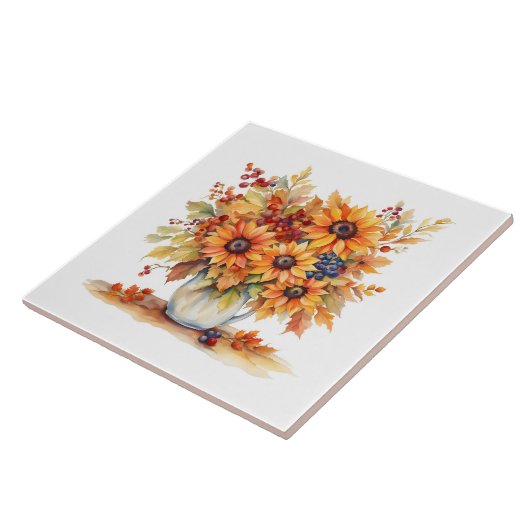 Schöner Fall Sonnenblumen und Berries Bouquet Fliese (Seite)