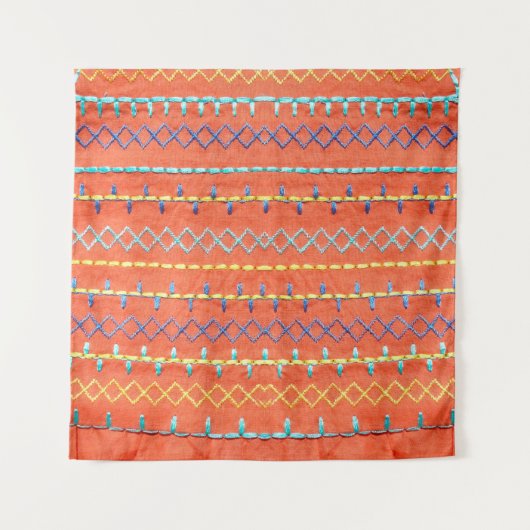 Schöner, farbenfroher, bestickt, Hippie-Stilkuchen Wandteppich (Vorderseite)