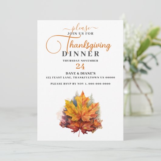 Schöner, farbenfroher Fall Ahornleaf Erntedank Einladung (Stehend Vorderseite)