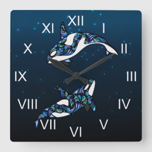 Schöner, farbenfroher Orca Whales Beach Quadratische Wanduhr