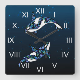 Schöner, farbenfroher Orca Whales Beach Quadratische Wanduhr