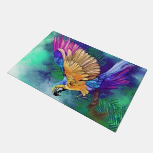 Schöner farbenfroher Papagei Doormat Fußmatte (Schrägansicht)
