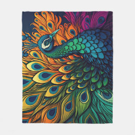 Schöner, farbenfroher Pfau, Art Deco Stil Fleecedecke