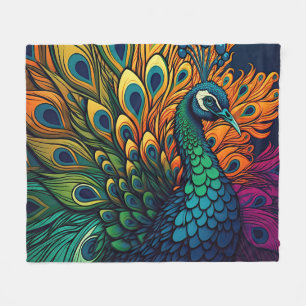 Schöner, farbenfroher Pfau, Art Deco Stil Fleecedecke