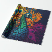 Schöner, farbenfroher Pfau, Art Deco Stil Geschenkpapier (Ungerollt)