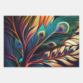 Schöner, farbenfroher Pfau, Art Deco Stil Geschenkpapier Set (Vorderseite 2)