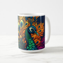 Schöner, farbenfroher Pfau, Art Deco Stil Kaffeetasse