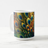 Schöner, farbenfroher Pfau, Art Deco Stil Kaffeetasse (Vorderseite Links)