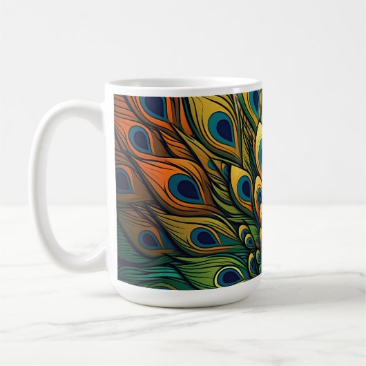 Schöner, farbenfroher Pfau, Art Deco Stil Kaffeetasse (Links)
