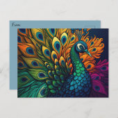 Schöner, farbenfroher Pfau, Art Deco Stil Postkarte (Vorne/Hinten)