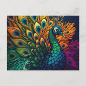 Schöner, farbenfroher Pfau, Art Deco Stil Postkarte (Vorderseite)
