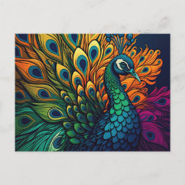 Schöner, farbenfroher Pfau, Art Deco Stil Postkarte