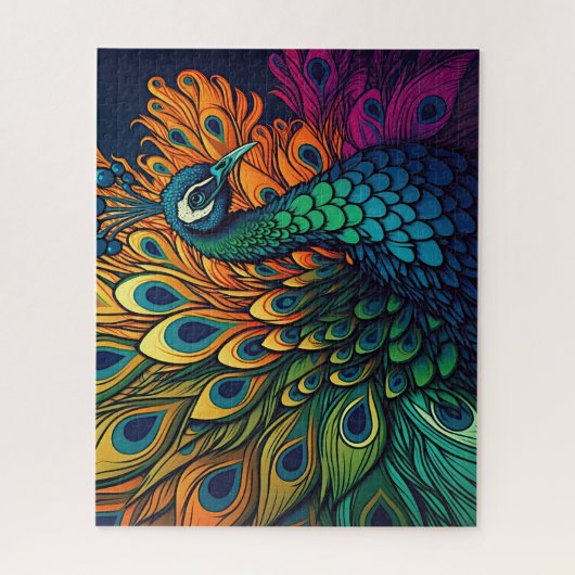 Schöner, farbenfroher Pfau, Art Deco Stil Puzzle (Vertikal)