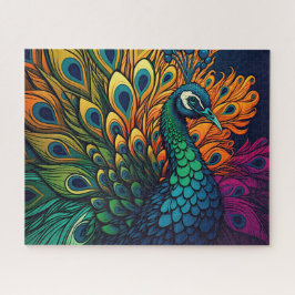 Schöner, farbenfroher Pfau, Art Deco Stil Puzzle