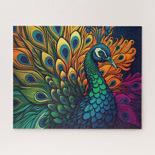 Schöner, farbenfroher Pfau, Art Deco Stil Puzzle (Horizontal)