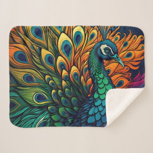 Schöner, farbenfroher Pfau, Art Deco Stil Sherpadecke