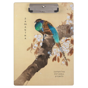 Schöner Fasan blühender Baum Vintage-Japanisch Klemmbrett