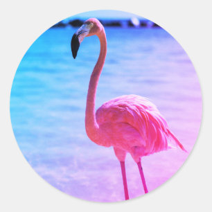 Schöner Flamingo am Strand Runder Aufkleber