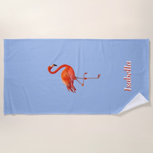 Schöner Flamingo auf hellblau personalisiert Strandtuch (Vorderseite)