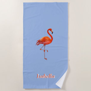 Schöner Flamingo auf hellblau personalisiert Strandtuch