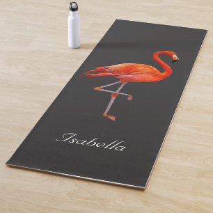 Schöner Flamingo auf schwarzem personalisiertem  Yogamatte