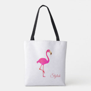 Schöner Flamingo und stilvolle Kalligrafie auf Wei Tasche