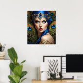 Schöner Flapper mit Peacock Turban Poster (Heimbüro)