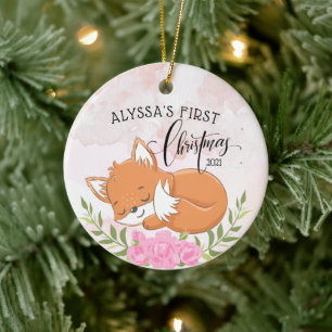 Schöner floraler Fuchs, erstes Weihnachten des Bab Keramik Ornament