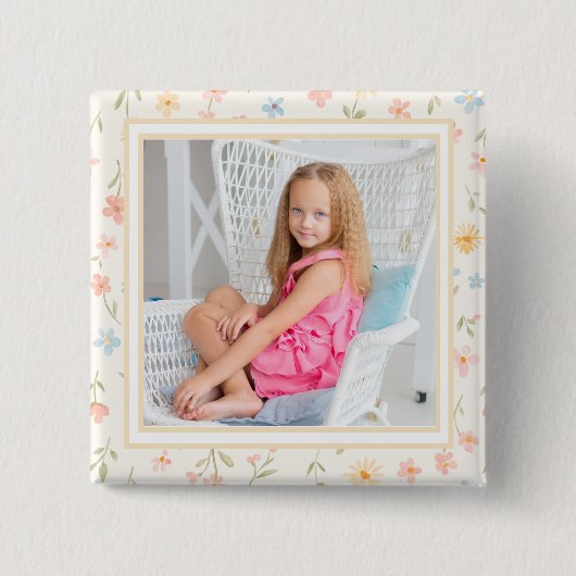 Schöner floraler Kinderfoto-Button Button (Vorderseite)