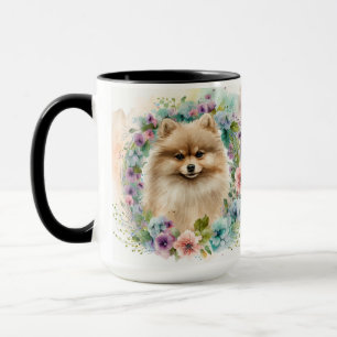 SCHÖNER FLÜFFE WASSERFARBENER SPITZ HUND TASSE