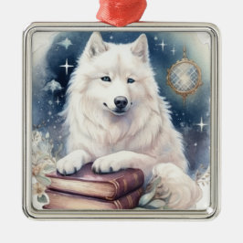 SCHÖNER FLÜFFE WEISS SAMOYED HUND ORNAMENT AUS METALL