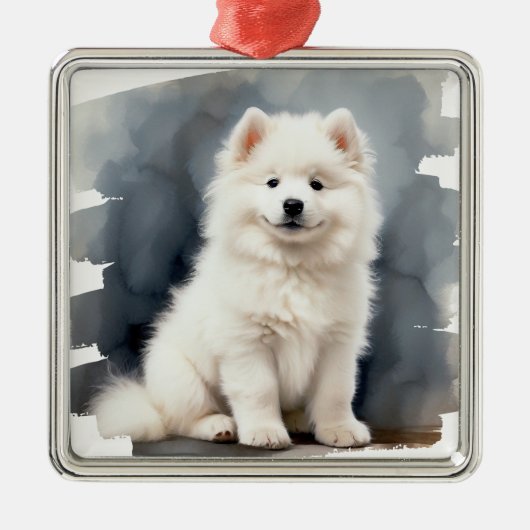SCHÖNER FLÜFFE WEISS SAMOYED HUND ORNAMENT AUS METALL (Vorne)