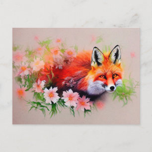 Schöner Fox in Blume Wasserfarbe Postkarte