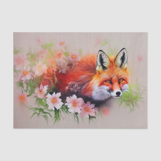Schöner Fox in Blume Wasserfarben-Dekoupage Seidenpapier (Vorderseite)
