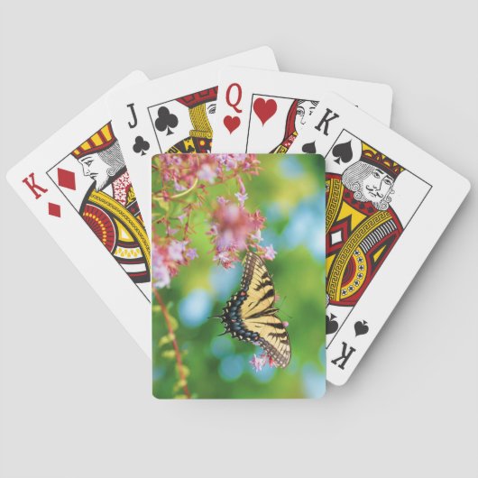 Schöner Frack-Schmetterling auf hübschen Blume Spielkarten (Rückseite)