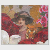 Schöner Frauen-Tiger-Rosen-Garten Geschenkpapier (Flach)