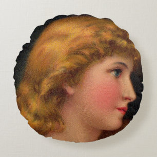 schöner Frauenprint aus dem 19. Jahrhundert Rundes Kissen